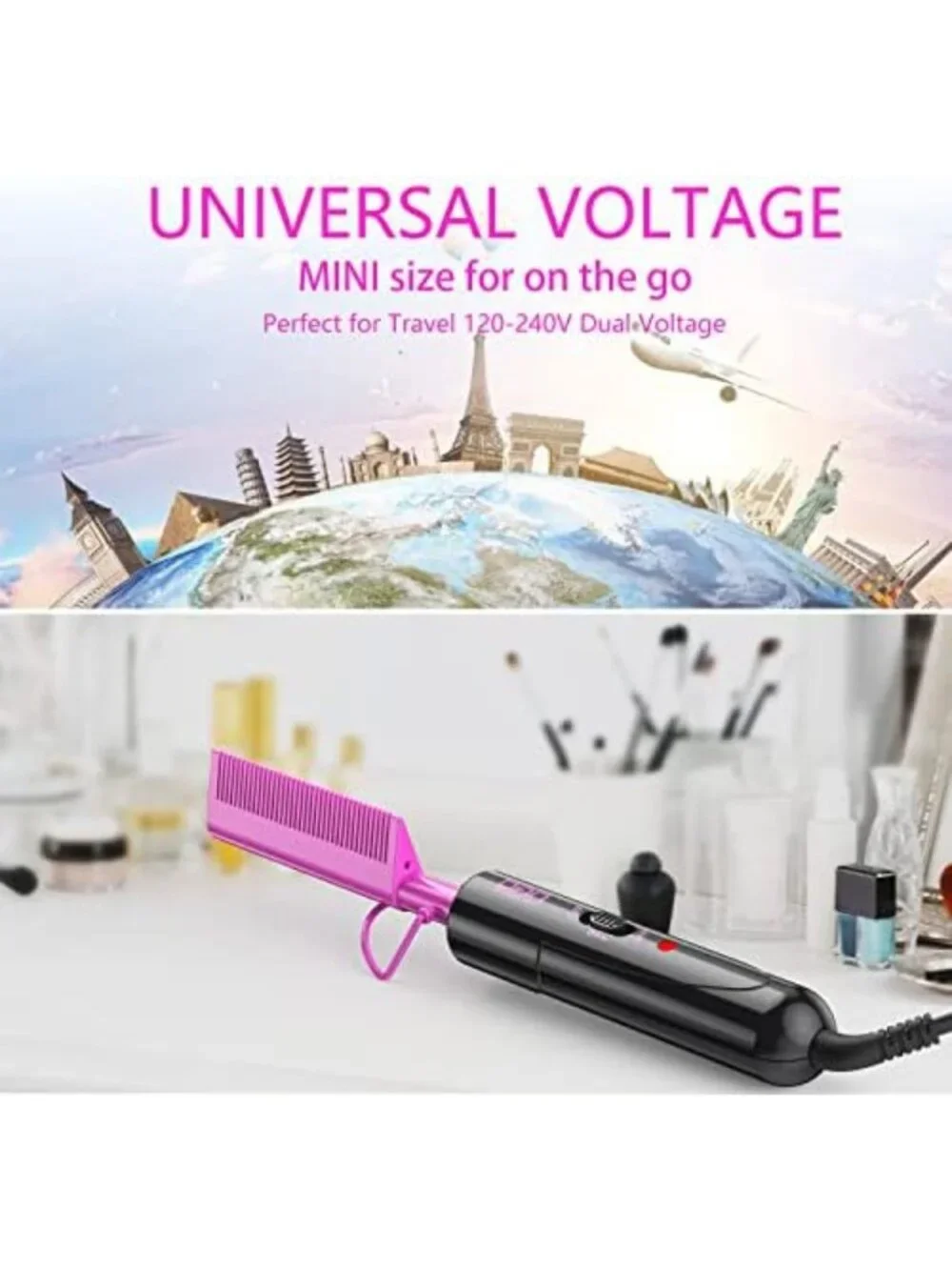Dual Voltage Ceramic Hair Straightening Comb - 450°F Fast Heating for Wigs